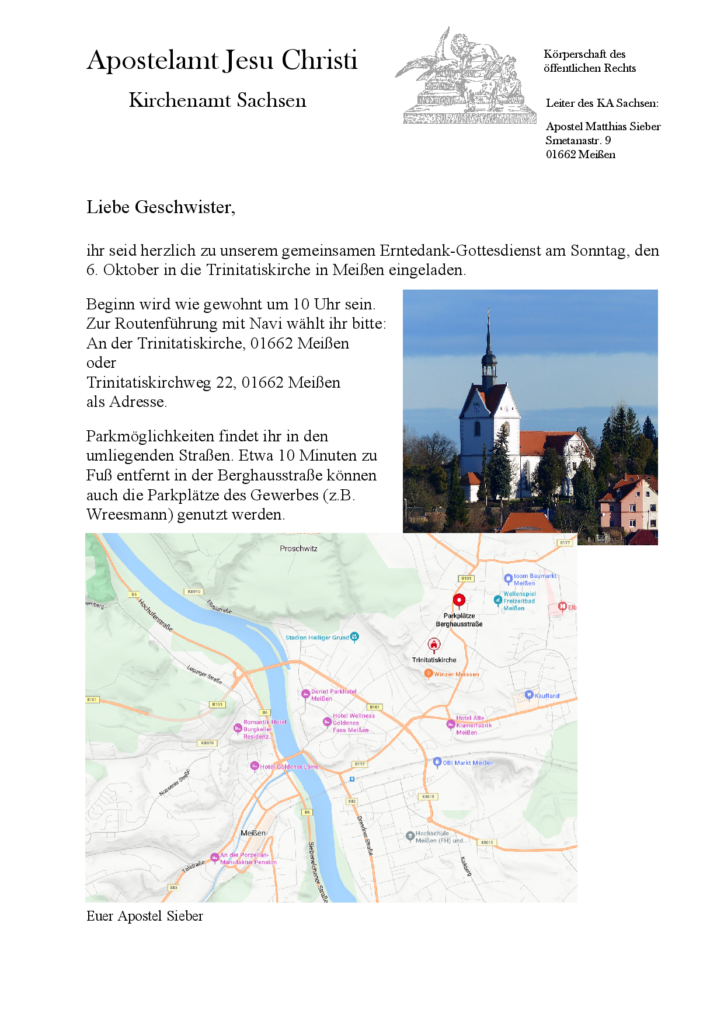 Gemeinsamer Gottesdienst zum Erntedankfest @ Trinitatiskirche Meißen