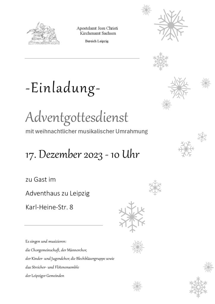 Adventsgottesdienst mit weihnachtlicher musikalischer Umrahmung in Leipzig @ Adventshaus zu Leipzig