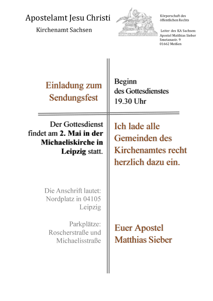 Einladung zum Sendungsfest im Kirchenamt Sachsen