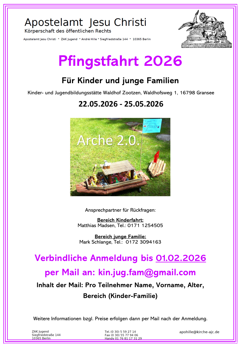 Pfingstfahrt für Kinder und junge Familien